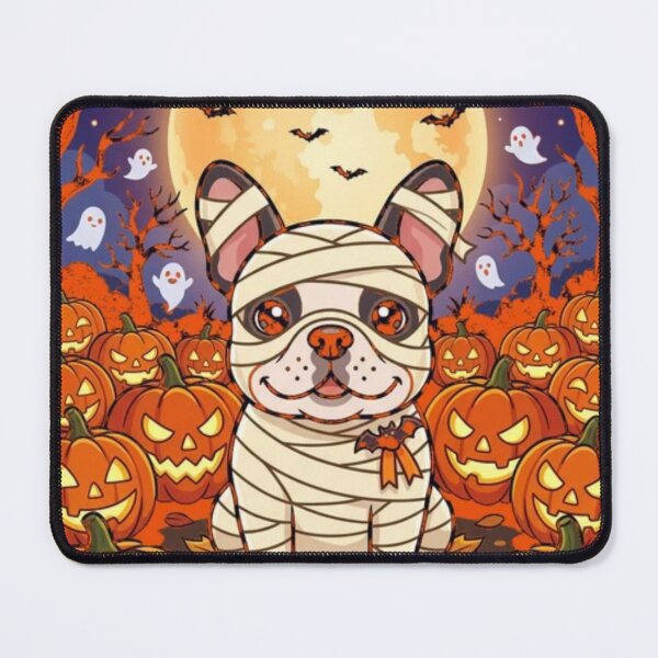 Item preview, Halloween Mummy French Bulldog in Pumpkin Patch Cartoon Illustration designed and sold by VibranPalette.