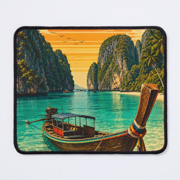 Item preview, Maya Bay Longtail Paradise – Vintage Thailand Travel Poster designed and sold by Spirit of Siam.