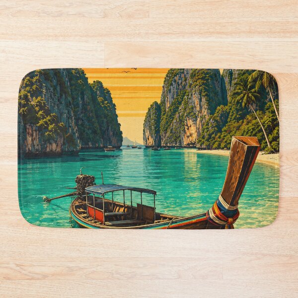 Item preview, Maya Bay Longtail Paradise – Vintage Thailand Travel Poster designed and sold by Spirit of Siam.