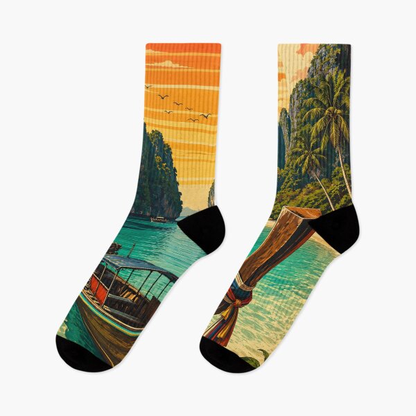 Item preview, Maya Bay Longtail Paradise – Vintage Thailand Travel Poster designed and sold by Spirit of Siam.