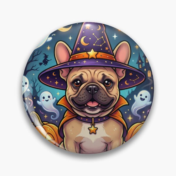 Item preview, Halloween French Bulldog Wizard with Cute Ghosts and Pumpkins Clipart designed and sold by VibranPalette.