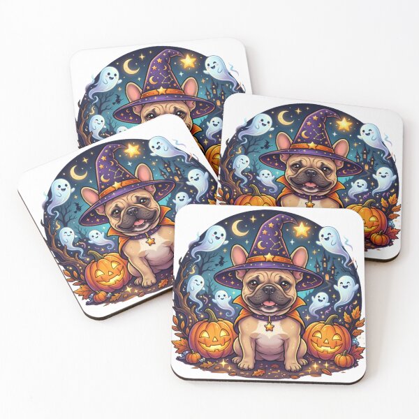 Item preview, Halloween French Bulldog Wizard with Cute Ghosts and Pumpkins Clipart designed and sold by VibranPalette.