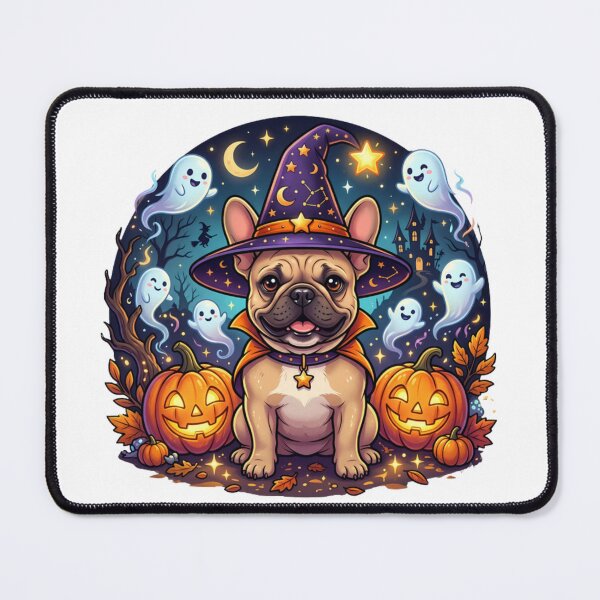 Item preview, Halloween French Bulldog Wizard with Cute Ghosts and Pumpkins Clipart designed and sold by VibranPalette.
