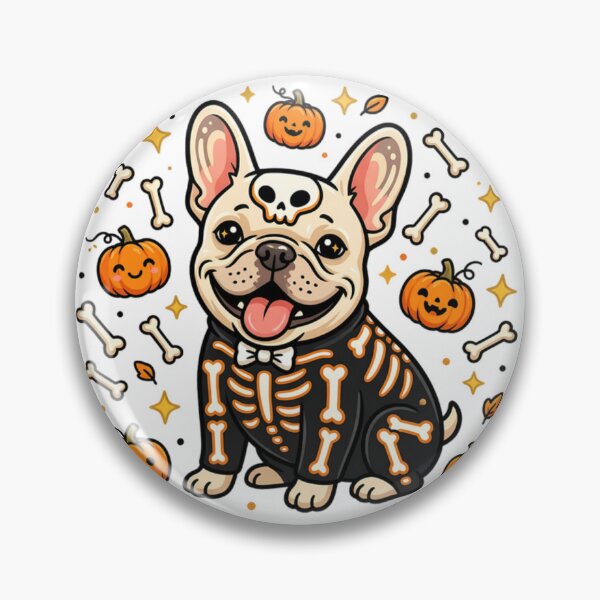 Item preview, Cute Halloween French Bulldog in Skeleton Costume Pumpkin Pattern Graphic designed and sold by VibranPalette.