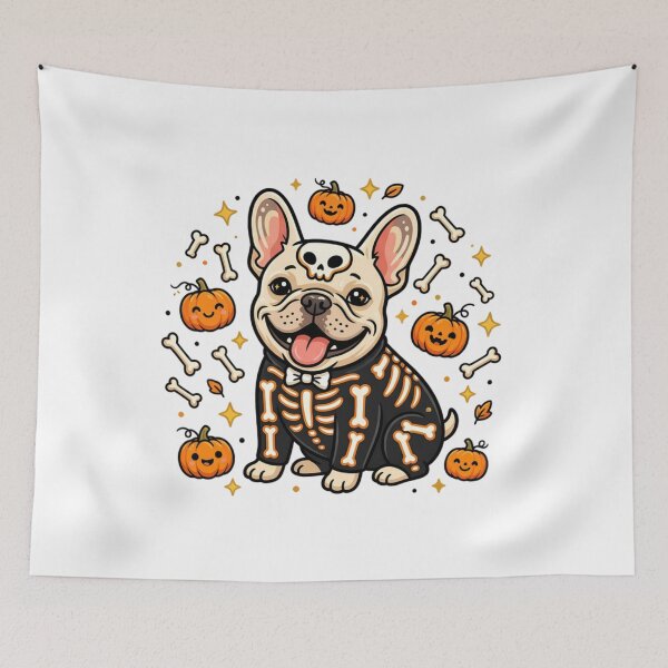 Item preview, Cute Halloween French Bulldog in Skeleton Costume Pumpkin Pattern Graphic designed and sold by VibranPalette.