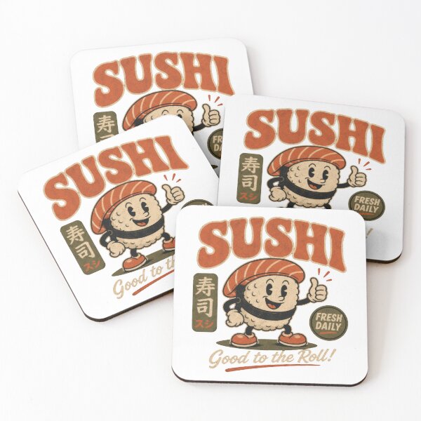 Item preview, Sushi Funny Japanese Sushi roll Cartoon Mascot vintage ad designed and sold by LD ART.