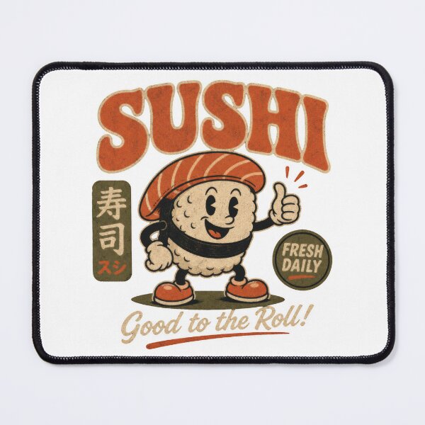 Item preview, Sushi Funny Japanese Sushi roll Cartoon Mascot vintage ad designed and sold by LD ART.