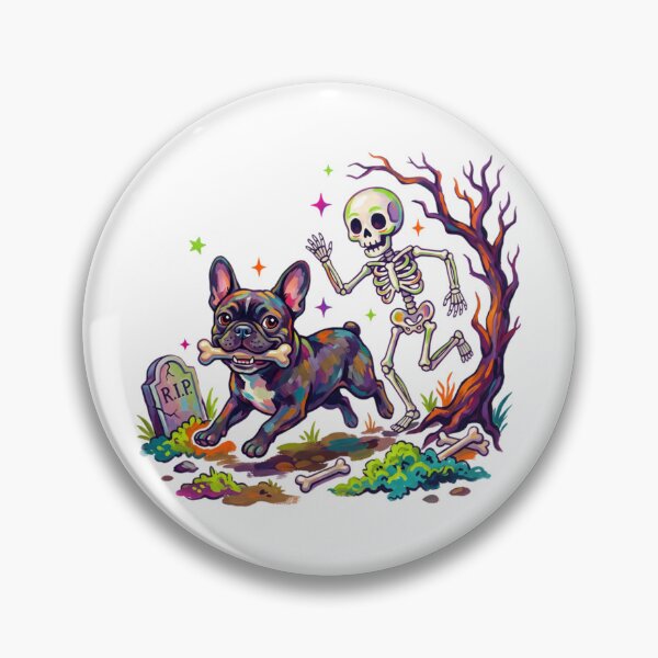 Item preview, Funny Halloween French Bulldog Chased by Skeleton Spooky Graveyard  designed and sold by VibranPalette.
