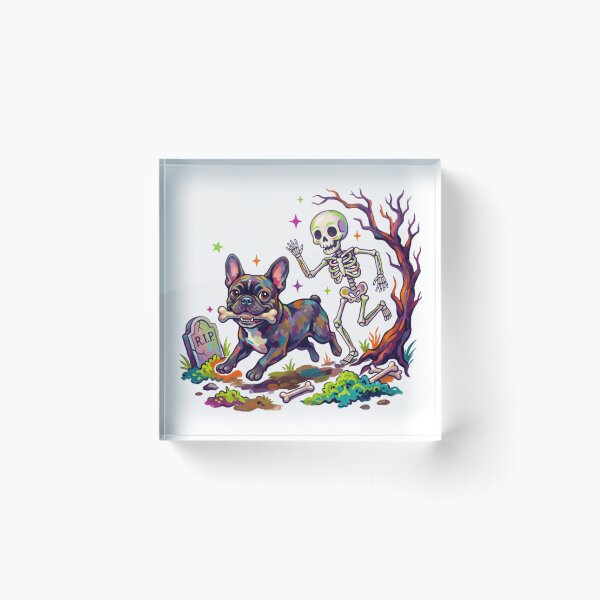 Item preview, Funny Halloween French Bulldog Chased by Skeleton Spooky Graveyard  designed and sold by VibranPalette.