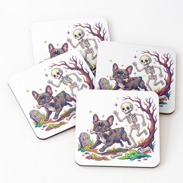 Item preview, Funny Halloween French Bulldog Chased by Skeleton Spooky Graveyard  designed and sold by VibranPalette.