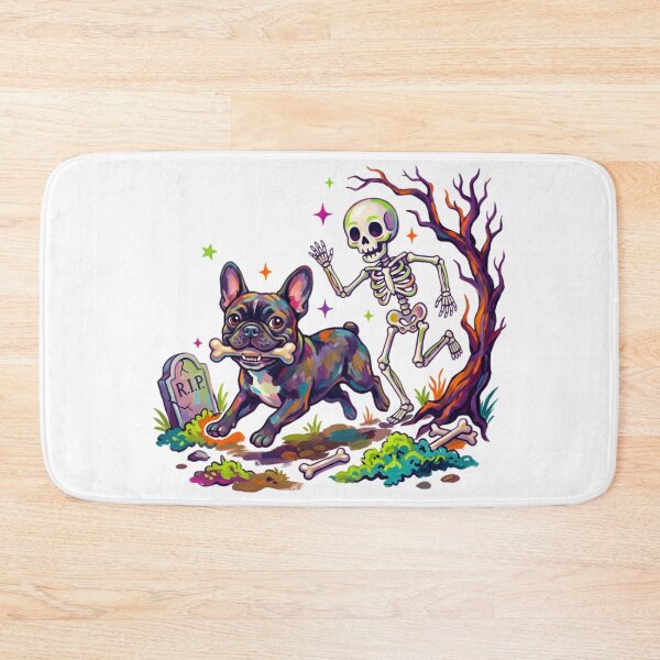 Item preview, Funny Halloween French Bulldog Chased by Skeleton Spooky Graveyard  designed and sold by VibranPalette.