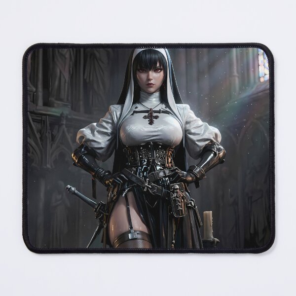 Item preview, Gothic Dark Hair Nun Cathedral Art designed and sold by GalleryBrisArt.