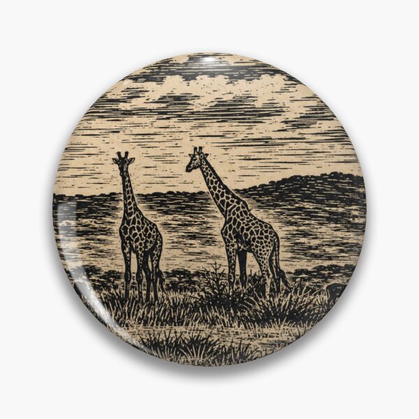 Item preview, Linocut Giraffes in Tanzania Field | African Wildlife Safari designed and sold by Linoluca.