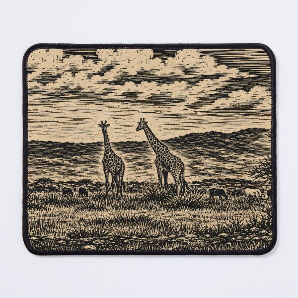 Item preview, Linocut Giraffes in Tanzania Field | African Wildlife Safari designed and sold by Linoluca.