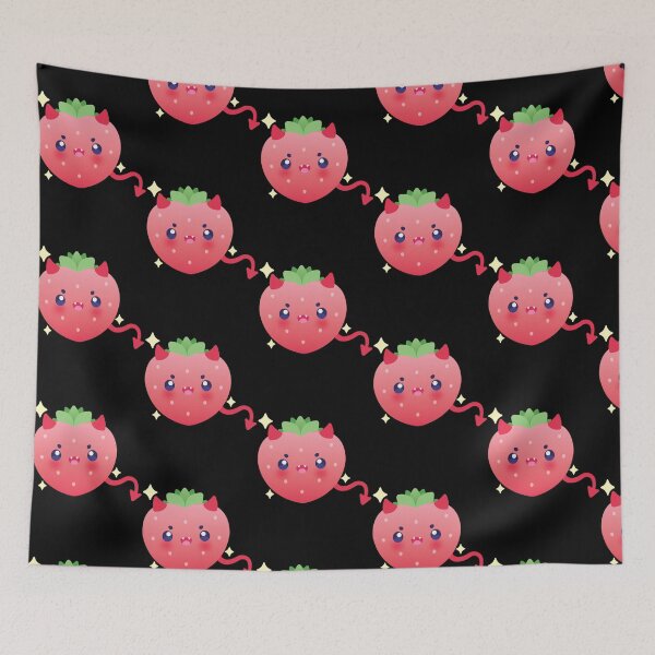 Item preview, Kawaii Devil Strawberry Cute Spooky Fruit Illustration designed and sold by MidniteMoons.