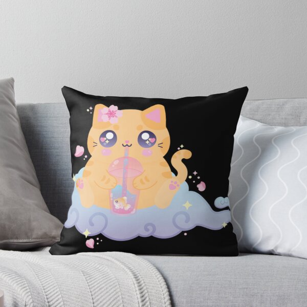 Item preview, Kawaii Orange Cat Cute Bubble Tea On Cloud Illustration designed and sold by MidniteMoons.