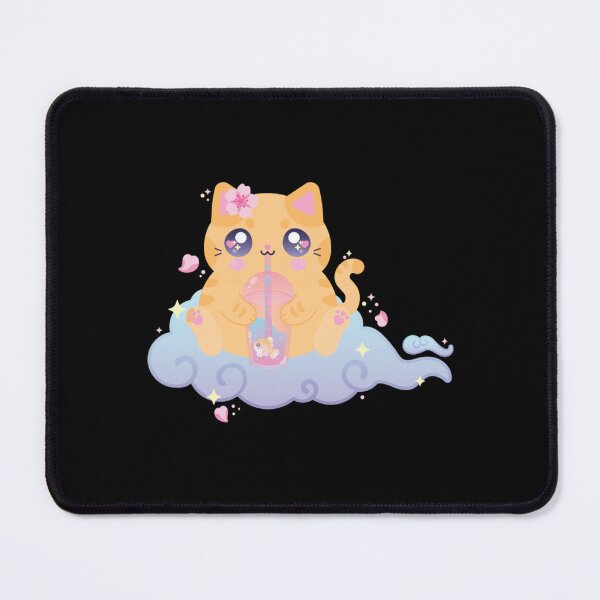 Item preview, Kawaii Orange Cat Cute Bubble Tea On Cloud Illustration designed and sold by MidniteMoons.