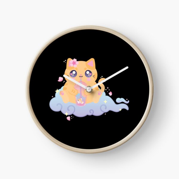 Item preview, Kawaii Orange Cat Cute Bubble Tea On Cloud Illustration designed and sold by MidniteMoons.