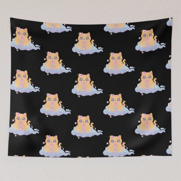 Item preview, Kawaii Orange Cat Cute Bubble Tea On Cloud Illustration designed and sold by MidniteMoons.