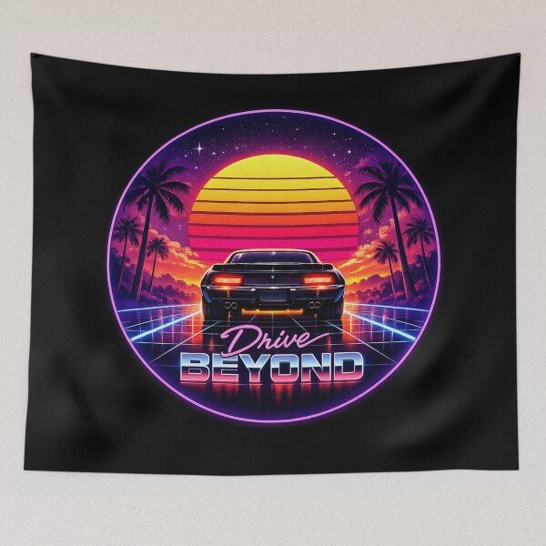 Item preview, Drive Beyond — Retrowave Synthwave 80s Neon Car Sunset Palm Trees Night Art designed and sold by ArtoryWorks.