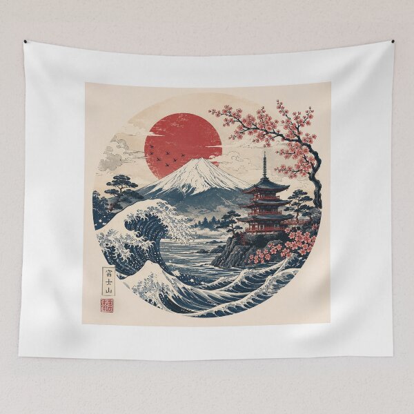 Item preview, Crimson Sunrise Over Fuji | Japanese Nature Landscape designed and sold by LumoviaStudios.