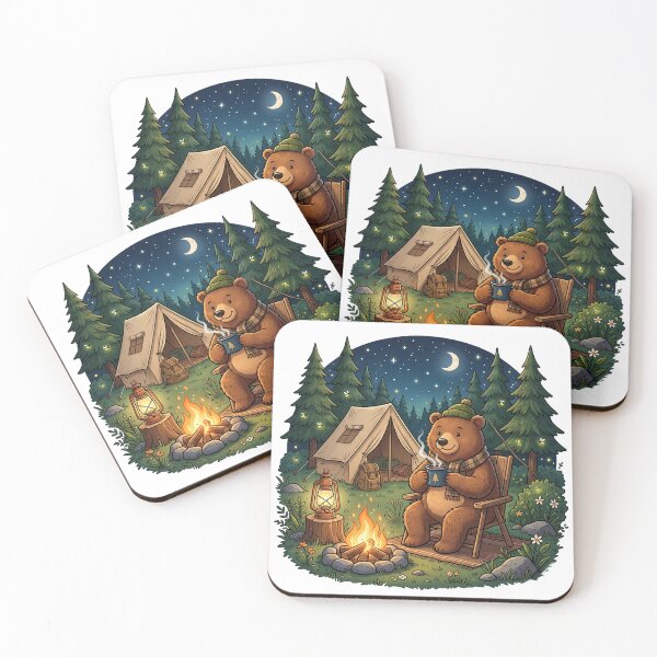 Item preview, Cute Bear Campfire Night Forest. designed and sold by HorrorInkStudio.