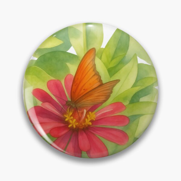 Item preview, Gulf Fritillary Butterfly on the Crimson Zinnia designed and sold by The Insect Library.