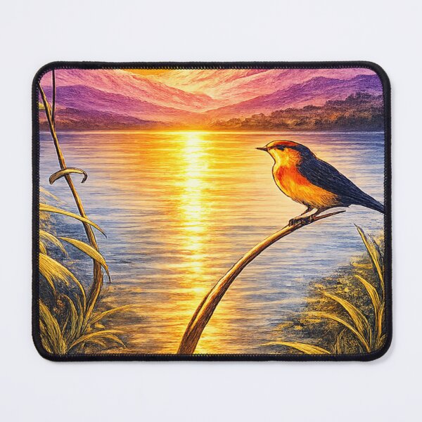 Item preview, Colorful Bird at Sunset Lake – Vibrant Nature Landscape Art  designed and sold by Andreza NativeHue Oficial.