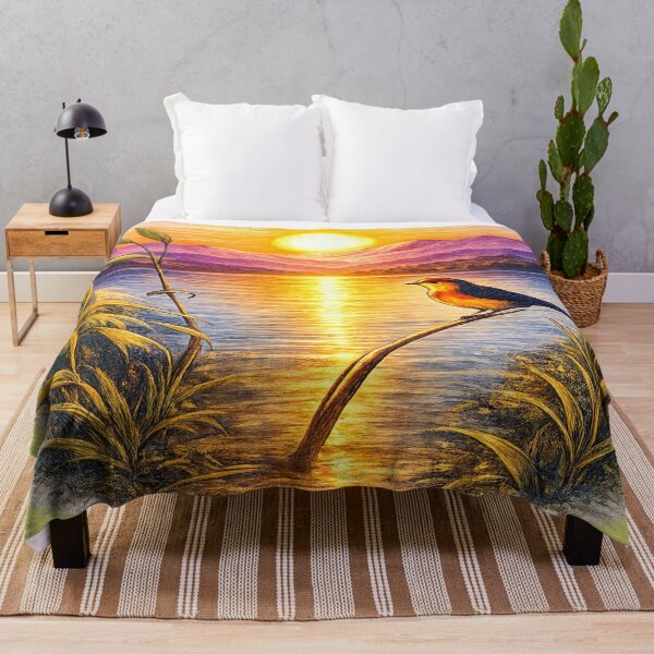 Item preview, Colorful Bird at Sunset Lake – Vibrant Nature Landscape Art designed and sold by Andreza NativeHue Oficial.