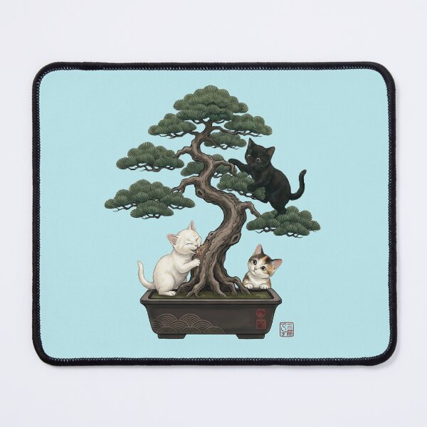 Item preview, Bonsai Zen Tree with Three Cute Kittens designed and sold by JapanekoGallery.