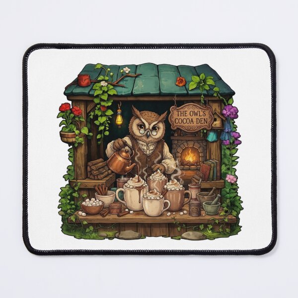 Item preview, The Owl's Cocoa Den | Cozy Hot Chocolate Stand | Wise Owl Barista | Woodland Café | Cottagecore Winter Shop | Cute Forest Sticker designed and sold by MrDev.