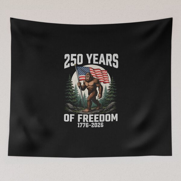 Item preview, Bigfoot America 250 Years of Freedom, Patriotic Sasquatch Holding USA Flag 1776–2026 Independence Day  designed and sold by Zizo-DR44.