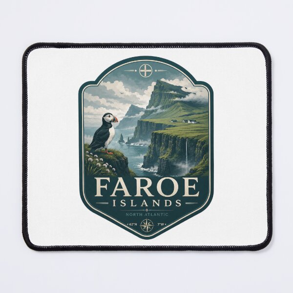 Item preview, Faroe Islands Misty Sea Cliffs Puffin Nordic Travel Badge designed and sold by ArtsyExplorer.