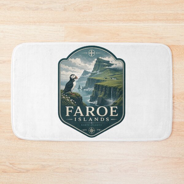 Item preview, Faroe Islands Misty Sea Cliffs Puffin Nordic Travel Badge designed and sold by ArtsyExplorer.
