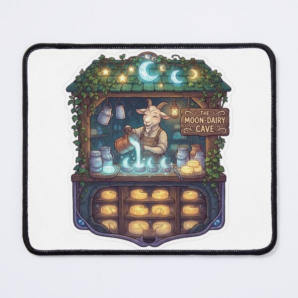 Item preview, The Moon-Dairy Cave | Enchanted Goat Cheesemaker | Magical Woodland Creamery | Cottagecore Cheese Shop | Moonlit Fantasy Market | Cute Forest Sticker designed and sold by MrDev.
