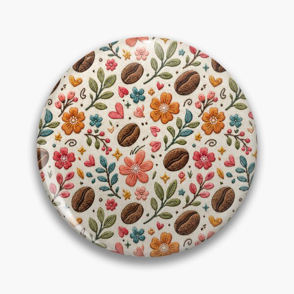 Item preview, Embroidered Coffee Bean Floral Pattern – Cute Coffee Lover Seamless Design designed and sold by graphic-genie.