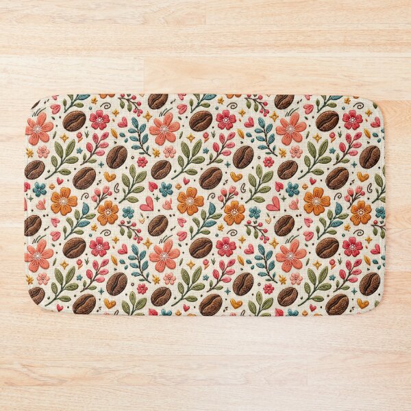 Item preview, Embroidered Coffee Bean Floral Pattern – Cute Coffee Lover Seamless Design designed and sold by graphic-genie.