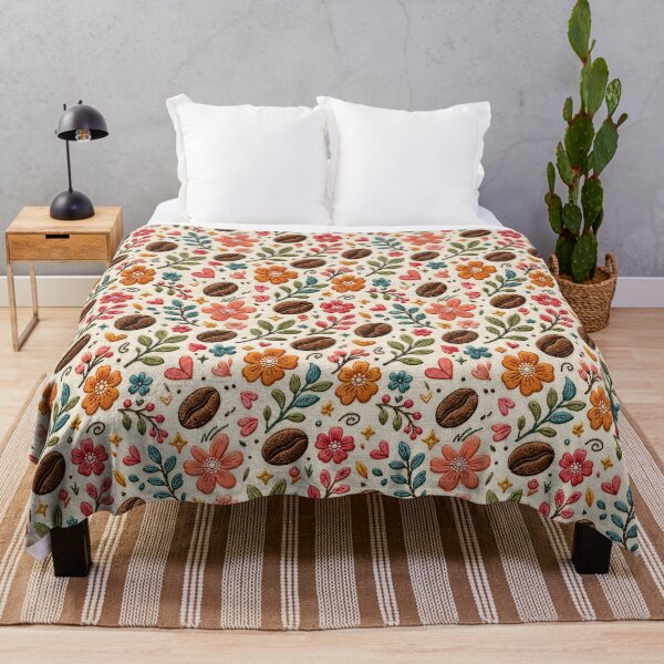 Item preview, Embroidered Coffee Bean Floral Pattern – Cute Coffee Lover Seamless Design designed and sold by graphic-genie.