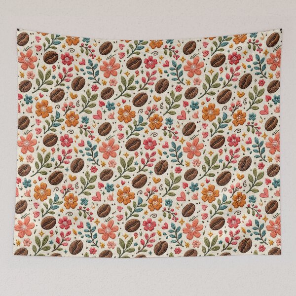Item preview, Embroidered Coffee Bean Floral Pattern – Cute Coffee Lover Seamless Design designed and sold by graphic-genie.