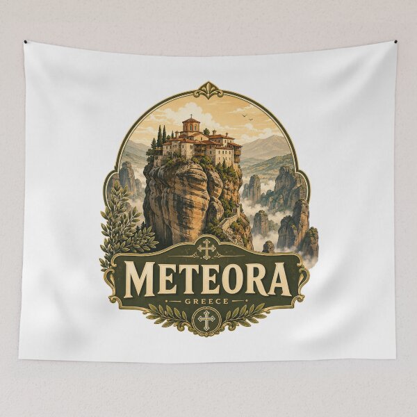 Item preview, Meteora Monastery Greece Cliff Travel Design designed and sold by ArtsyExplorer.