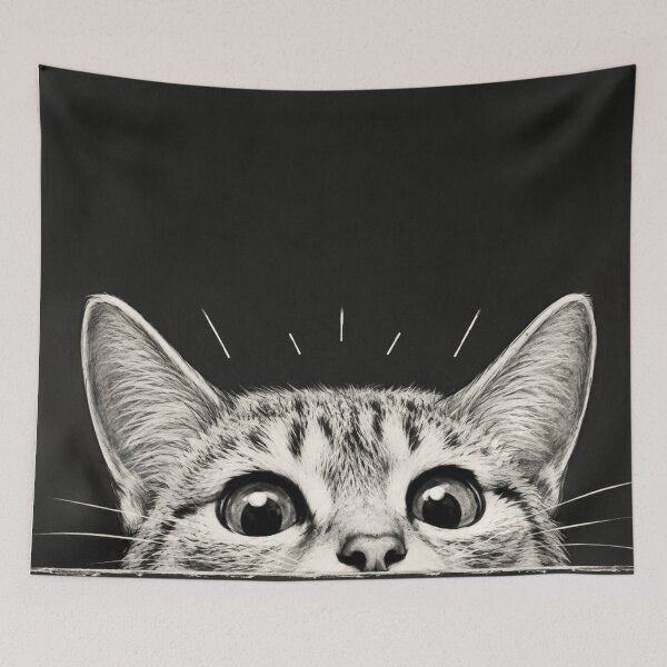 Item preview, Cute Peekaboo Cat Art | Curious Kitten Illustration | Minimalist Cat Wall Decor designed and sold by AbstractAuraArt.