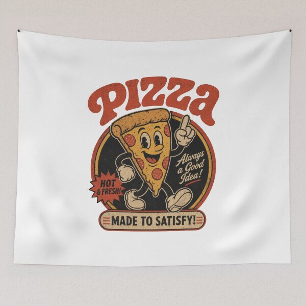 Item preview, Pizza Funny Italian Food Pizza Slice Cartoon Mascot vintage ad designed and sold by LD ART.