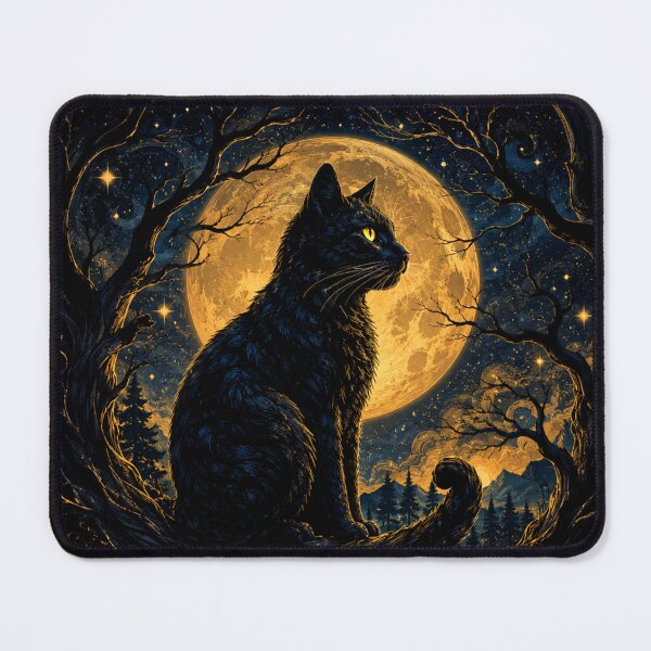 Item preview, Black Cat Moon Art | Mystical Cat Wall Decor | Gothic Celestial Cat Illustration designed and sold by AbstractAuraArt.