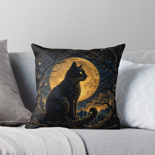 Item preview, Black Cat Moon Art | Mystical Cat Wall Decor | Gothic Celestial Cat Illustration designed and sold by AbstractAuraArt.
