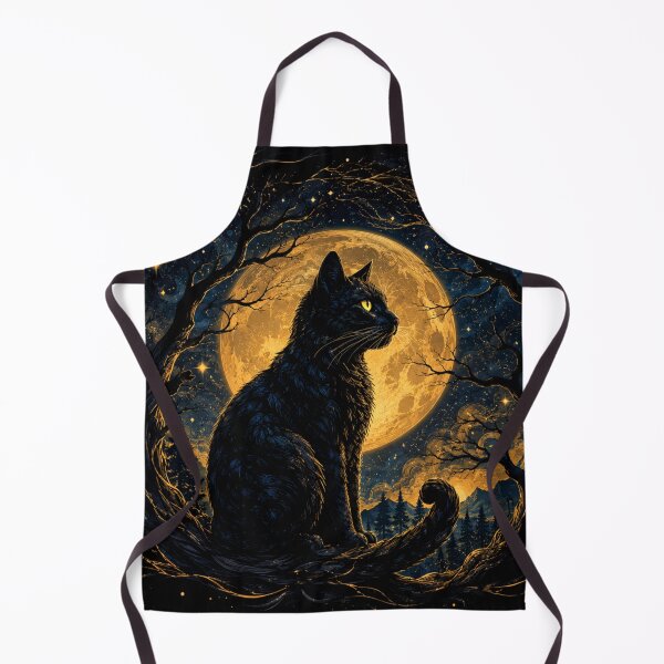 Item preview, Black Cat Moon Art | Mystical Cat Wall Decor | Gothic Celestial Cat Illustration designed and sold by AbstractAuraArt.