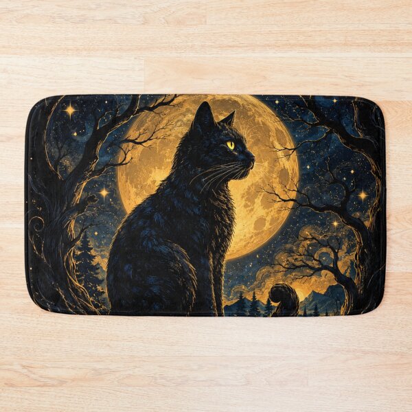 Item preview, Black Cat Moon Art | Mystical Cat Wall Decor | Gothic Celestial Cat Illustration designed and sold by AbstractAuraArt.