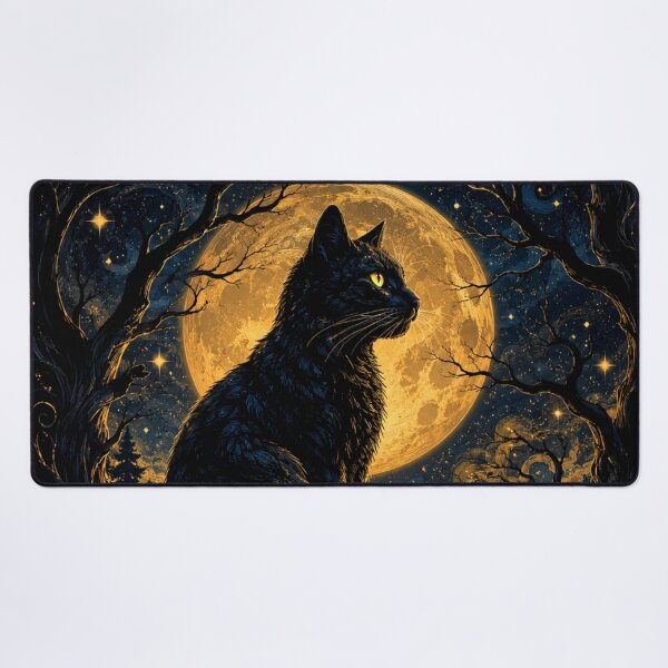 Item preview, Black Cat Moon Art | Mystical Cat Wall Decor | Gothic Celestial Cat Illustration designed and sold by AbstractAuraArt.