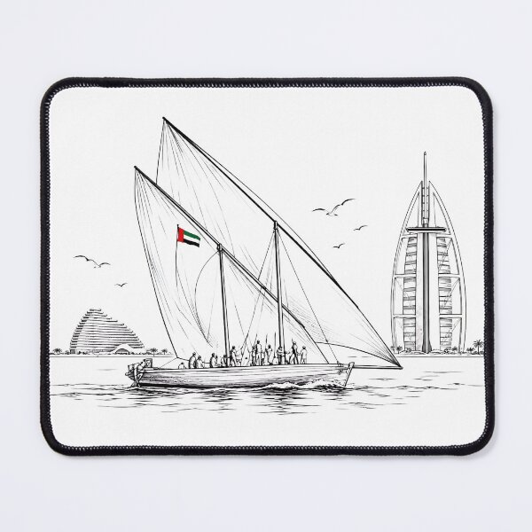 Item preview, Emirati Dhow Sailing in Dubai | Heritage Line Art designed and sold by NUSKHAH UAE | Emirati Heritage Art.
