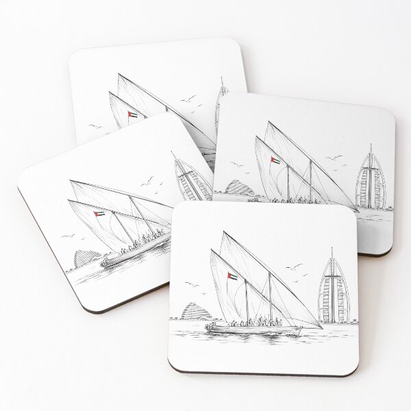 Item preview, Emirati Dhow Sailing in Dubai | Heritage Line Art designed and sold by NUSKHAH UAE | Emirati Heritage Art.