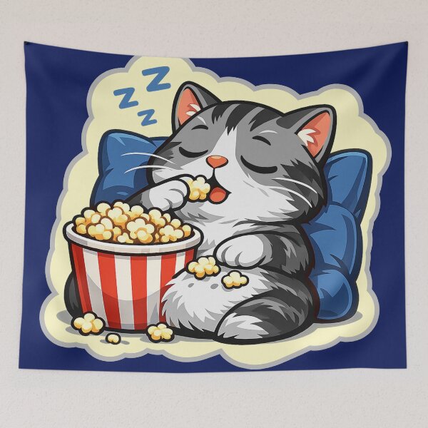 Item preview, Sleepy Cat Eating Popcorn designed and sold by banoidz.